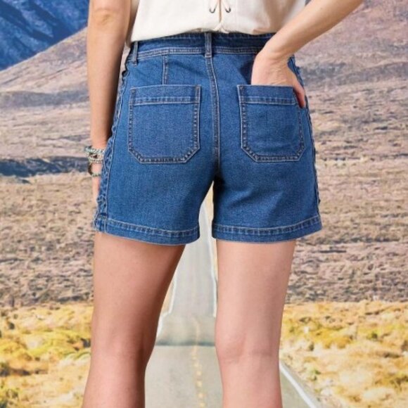 Cato Lace Up Denim Shorts - 10 - Picture 2 of 9